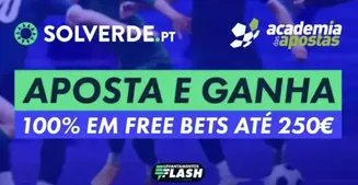 Campanha Solverde “Aposta e Ganha” com bônus de até 250€ em apostas grátis Promoção da Solverde.pt em parceria com Academia das Apostas oferecendo 100% em free bets até 250€